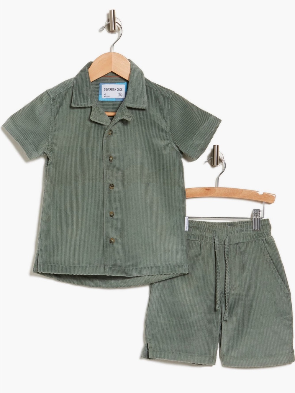 Sovereign Code Boys Corduroy Short Set in Sage Green